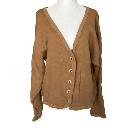 Donni Ribbed Cardigan in Camel Small Womens Sweatshirt - Picture 5 of 14